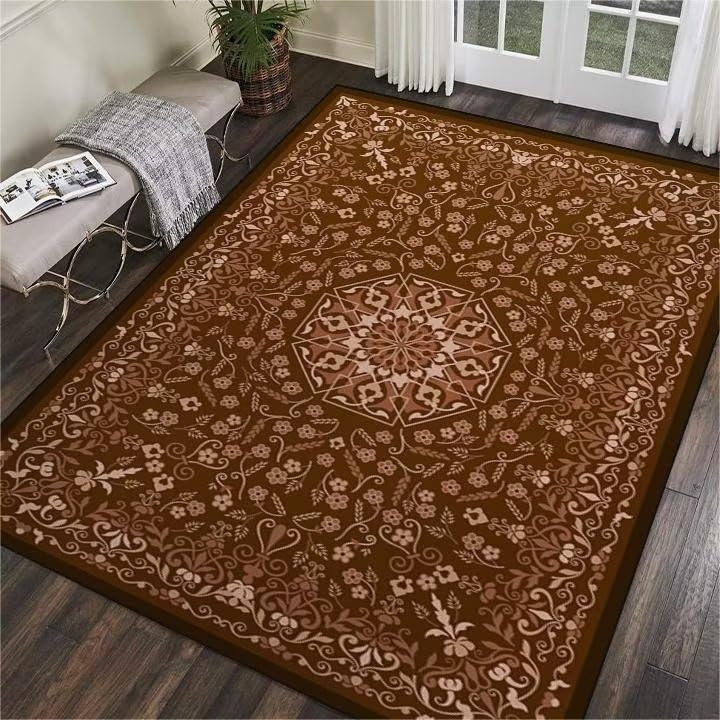 Tapis de salon plantes rouges floral 120x160cm lavable en machine pour bureau et chambre adulte