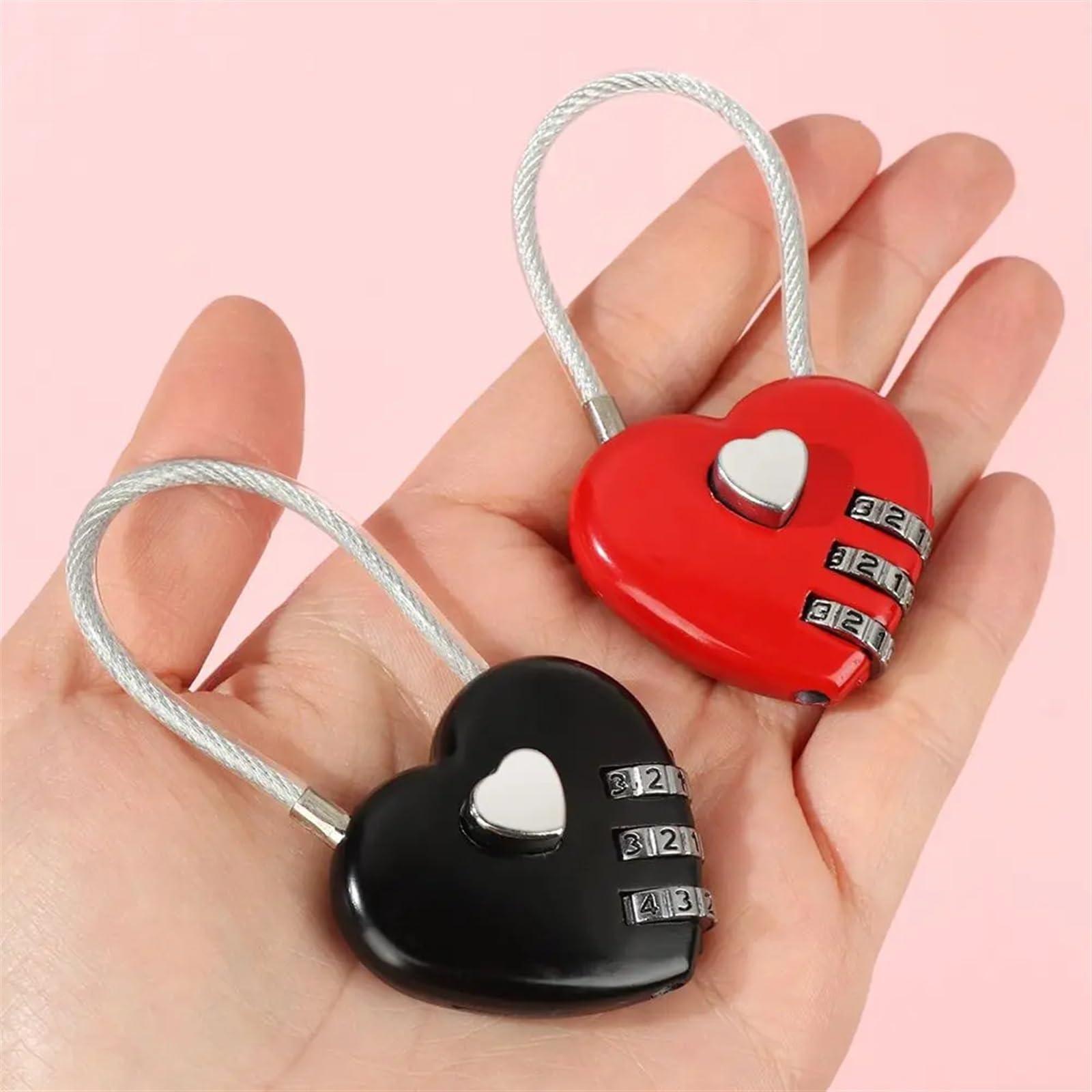 Candado con forma de corazón, 3 dígitos, contraseña, candado for equipaje de viaje al aire libre, herramienta de seguridad, candado for casillero de regalo for pareja, 1 unidad(Pink)