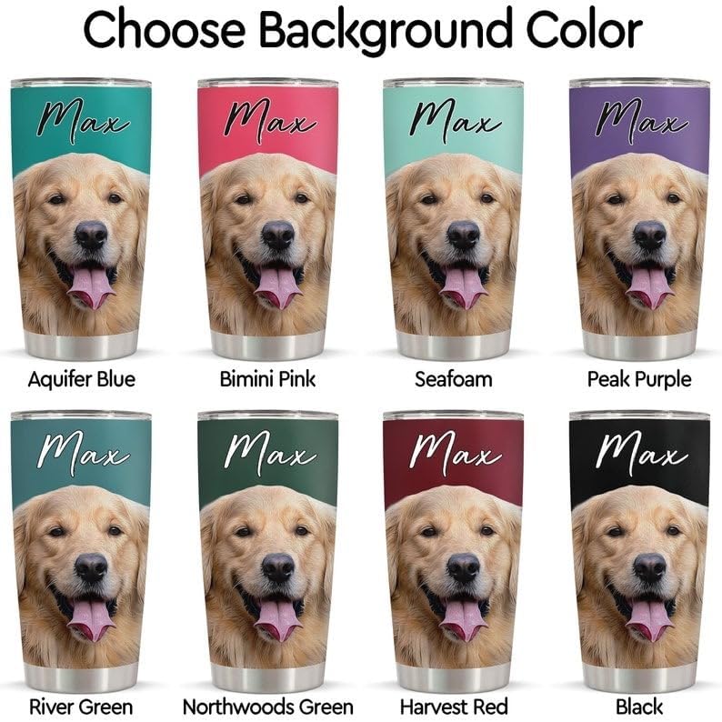 Vista 3 de Vaso de acero personalizado con foto de perro, taza de viaje de acero inoxidable de 20 onzas 30 onzas, taza de viaje aislada, café aislado