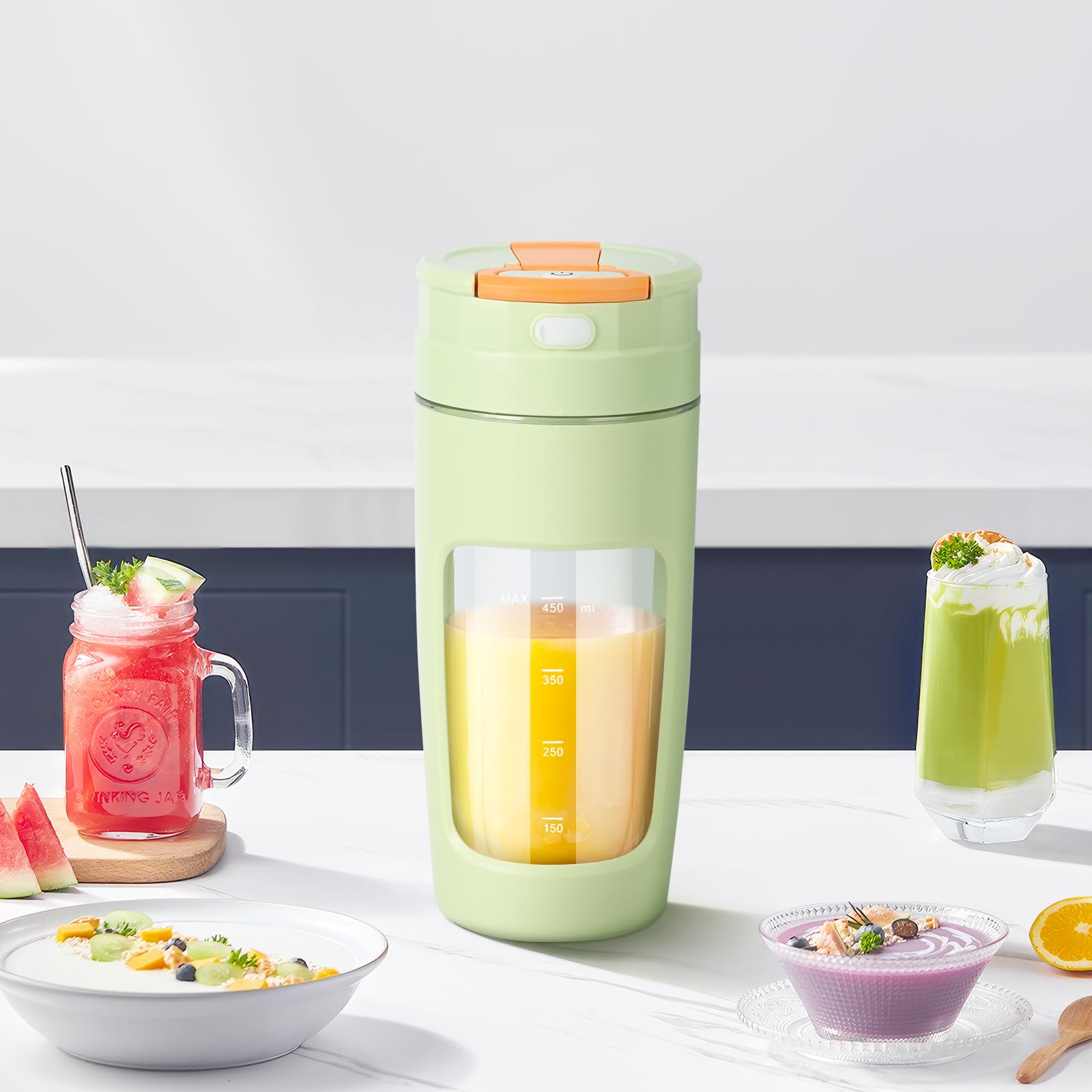 Lekki Przenośny Blender, ręczny mikser do owoców o pojemności 600 ml, mocny bezprzewodowy mini blender, z możliwością ładowania, smoothie, koktajle białkowe, kruszy lód i mrożone owoce (Zielony)