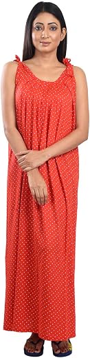 Piyali's Creation Women's Pure Cotton Made Printed Round Neck Sleeveless Nighty for Women's-PCW0000929-Red