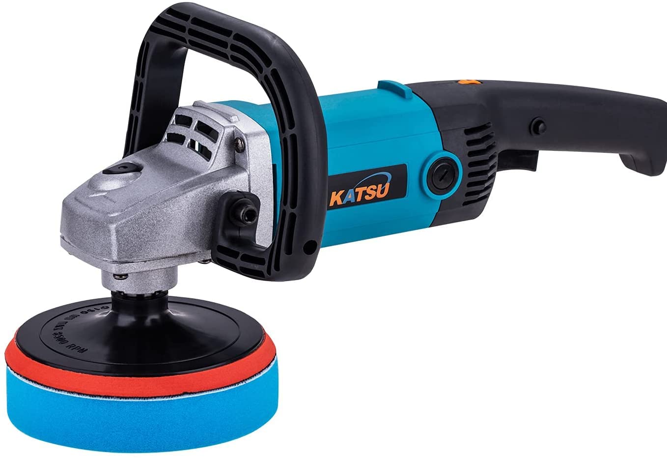 KATSU Pulidora Eléctrica de Coche, 1200W 150mm 180mm Pulidora Eléctrica con Pulidora de Pulido, Kit de Detalles de Coche, 6 Velocidades Variables, con 16 Piezas de Accesorios 101327E