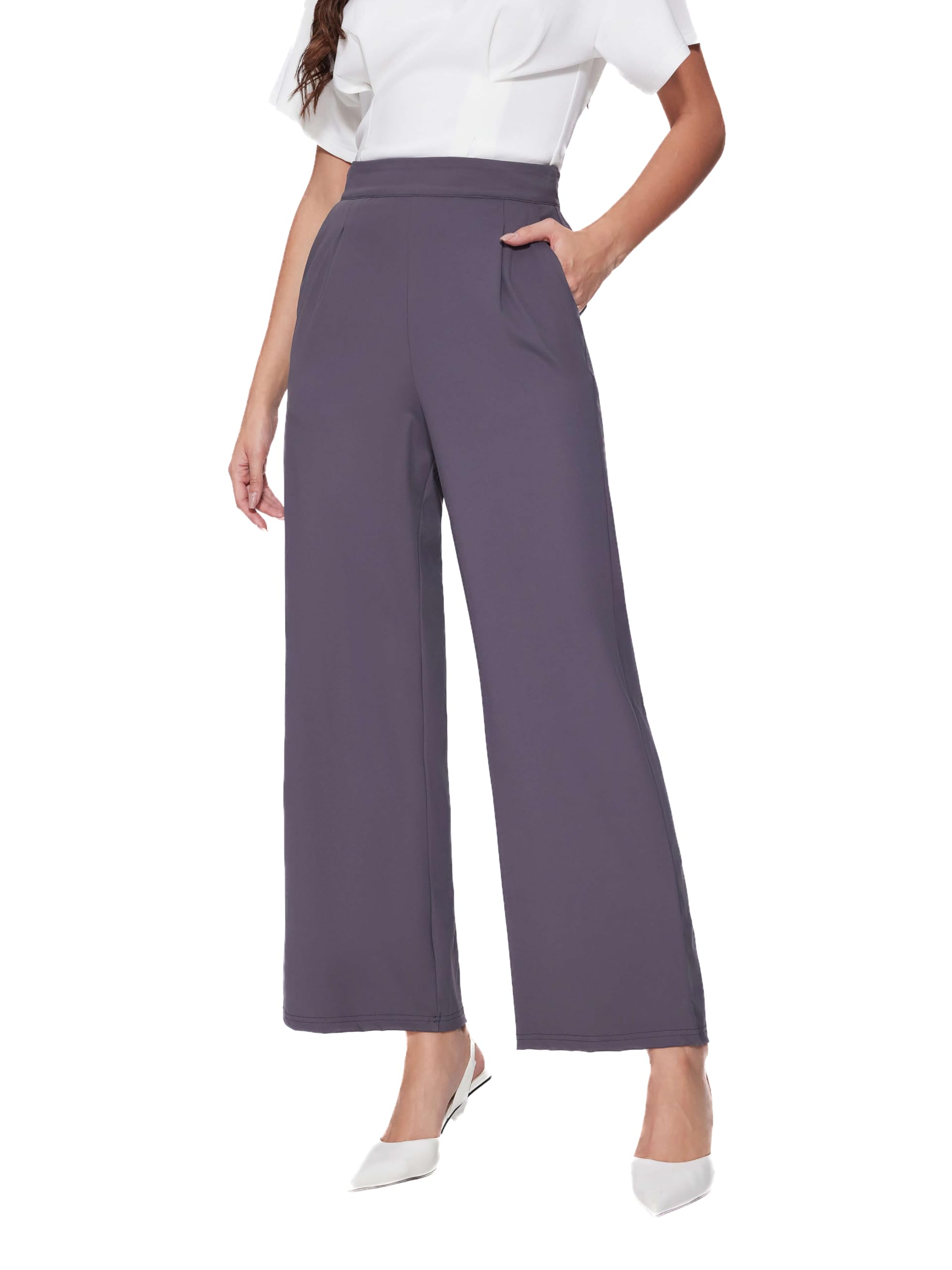 Vinova Womens Wide Straight Leg Pants Stretchy Summer High Waisted Casual Lounge Pants with Pockets