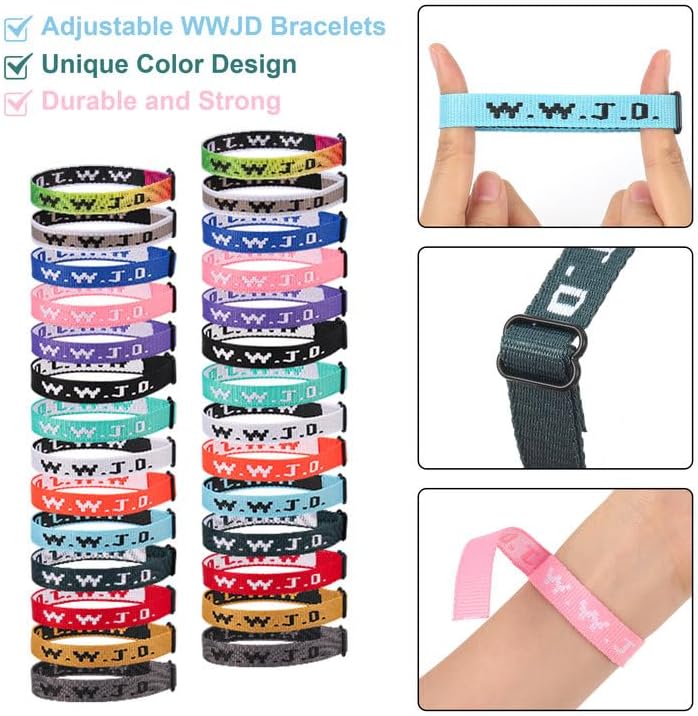 28PCS WWJD Christian Bracelet Pack for Women Men, Christian Jesus Gifts Adjustable Wristbands, WWJD Bracelets Bulk - What Would Jesus Do Bracelet - Image 2