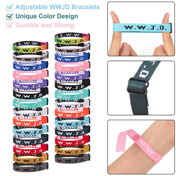 28PCS WWJD Christian Bracelet Pack for Women Men, Christian Jesus Gifts Adjustable Wristbands, WWJD Bracelets Bulk - What Would Jesus Do Bracelet2