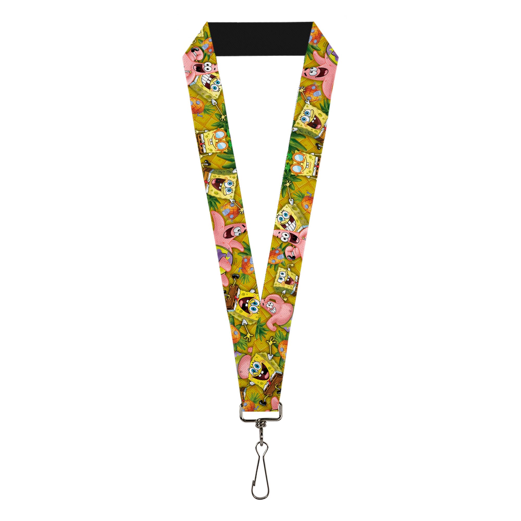 Buckle-Down Nickelodeon Lanyard, SpongeBob and Patrick Starfish Poses Pineapple Gold, Elastic, Yellow, 22" x 1"