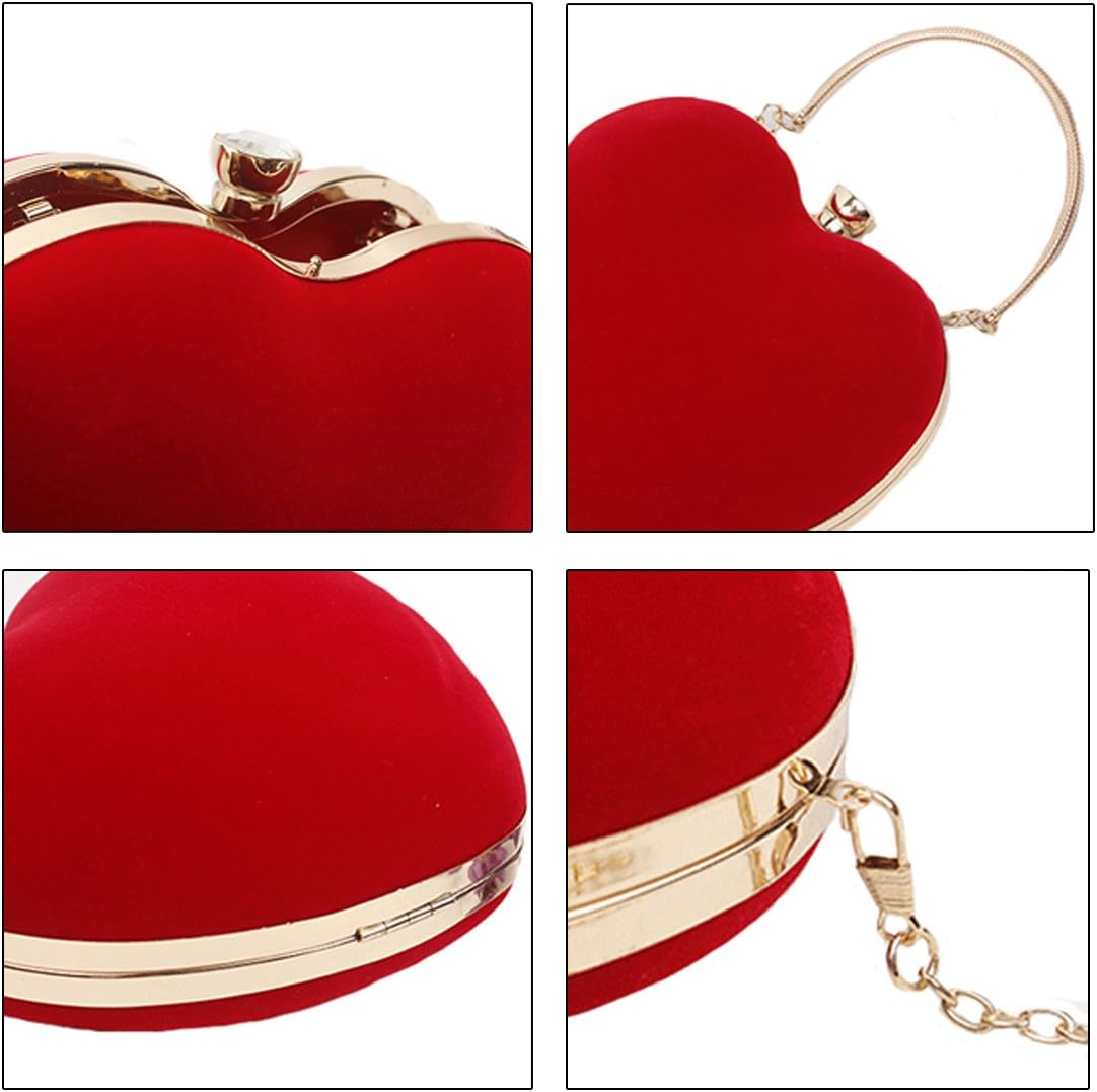 Reberomantic Heart Shaped Evening Purse Velvet Clutch Purse Solid Evening Bag - Image 3