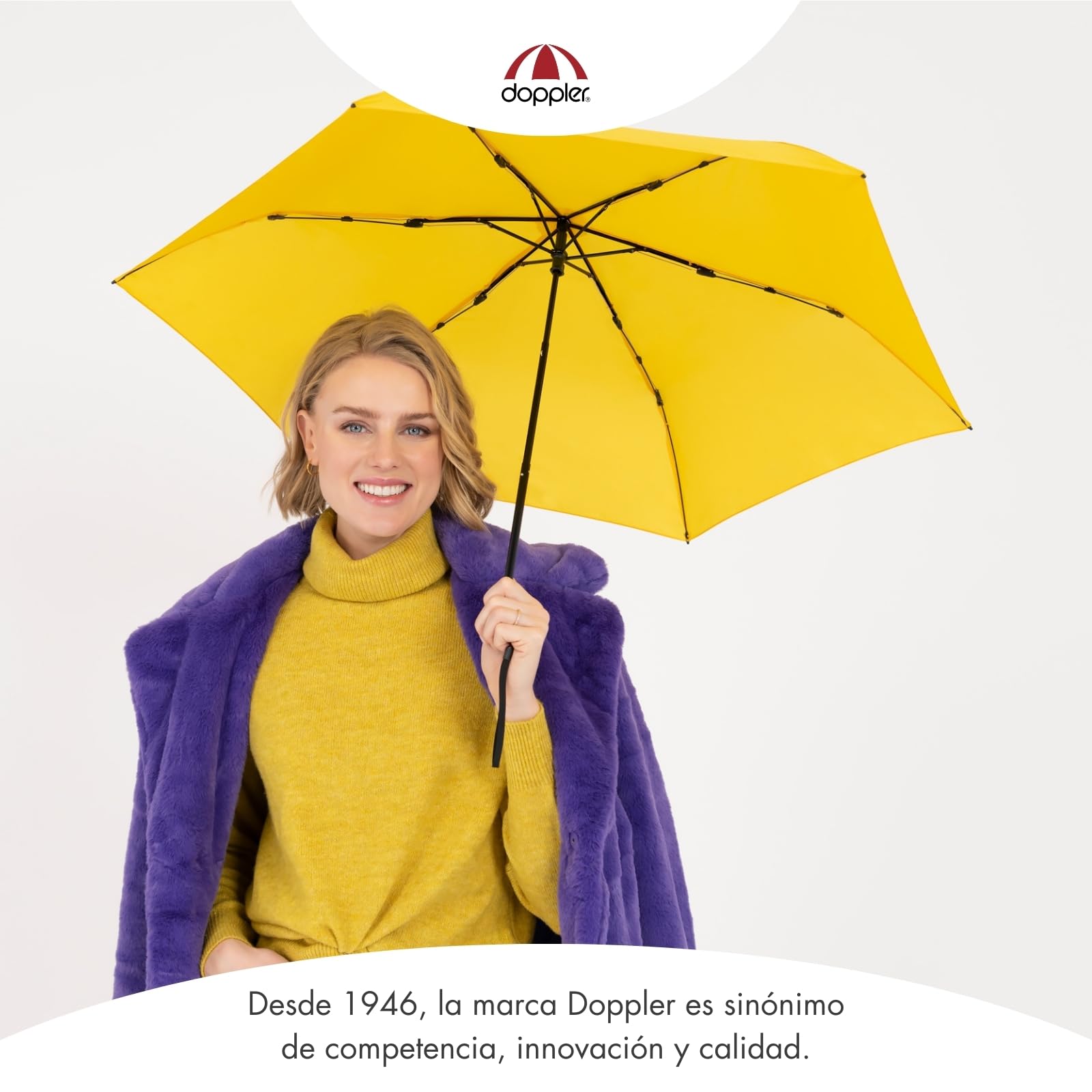 Doppler Zero 99 - Paraguas de bolsillo plano - Pesa solo 100 g - Estable y compacto - Resistente al viento - 21 cm - Para una mejor protección, Simply Black., Medium