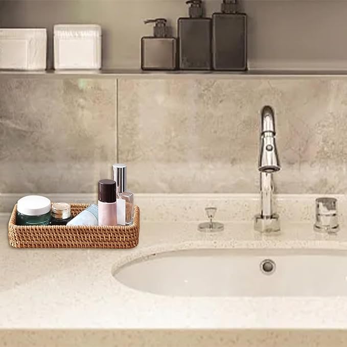 Bandeja de baño de ratán de 8 pulgadas, organizador para papel higiénico miniatura 2