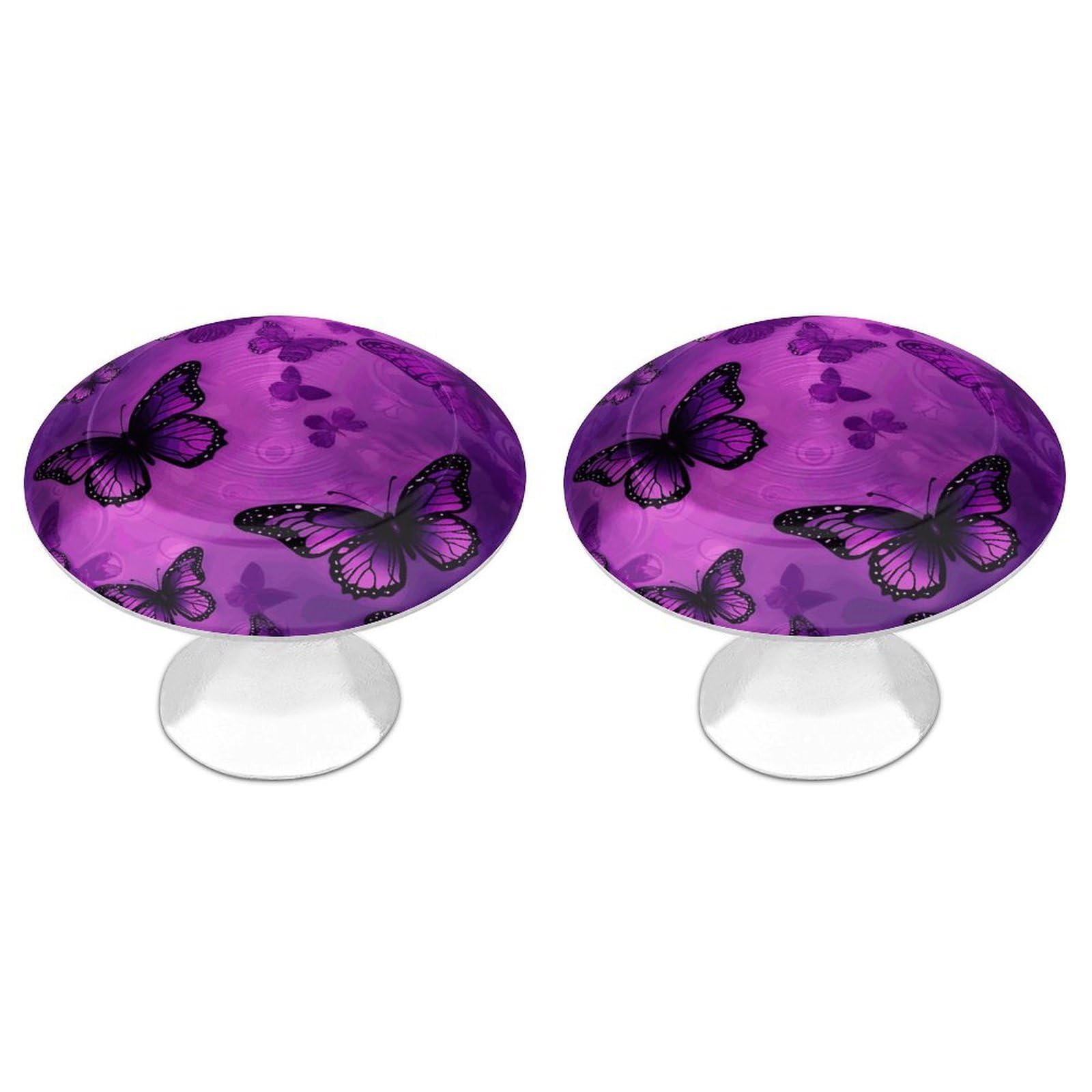 QMNLKH Purple Butterfly Cabinet Knobs for Home, Round Drawer Pulls for Kitchen, Personalized Cupboard Handles with Screw, Fashion Dresser Knobs for Office, Drawer Handles, 2 Packs