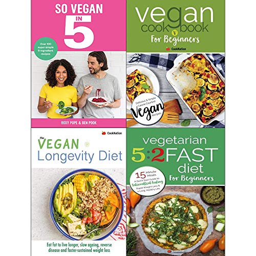 So Vegan In 5 [Hardcover], Vegan Cookbook For Beginners, Vegan Longevity Diet, Vegetarian 5 2 Fast Diet For Beginners 4 Books Collection Set