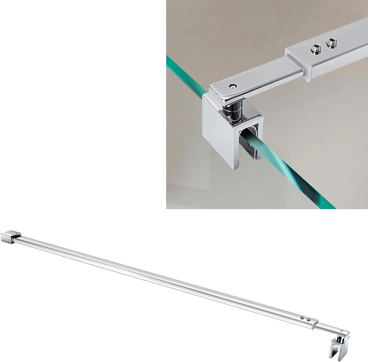 Shower Door Glass Support Bar, 27.6'' to 47.2'' Telescopic Stainless Steel Frameless Door Wall-to-Glass Support Bar for 5/16" to 3/8"(8-10mm) Thick Glass, Shower Glass Door Fixed Panel Support Arm Square 27.6'' - 47.2''L Silver