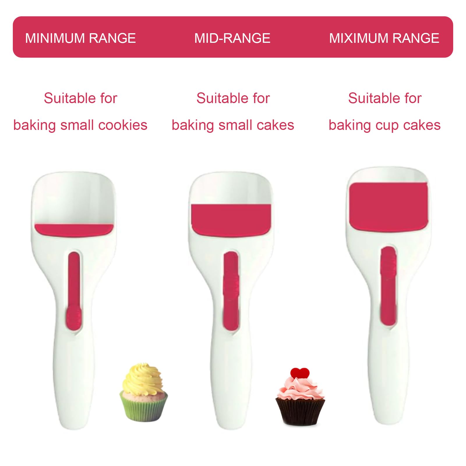 Cupcake Scoop Batter Dispenser, One-Touch Sliding Button Dispenses Batter, Easy to Clean Home Batter Dispenser Baking Tool for DIY Cupcakes, Muffins, Pancakes and Other Baked Goods