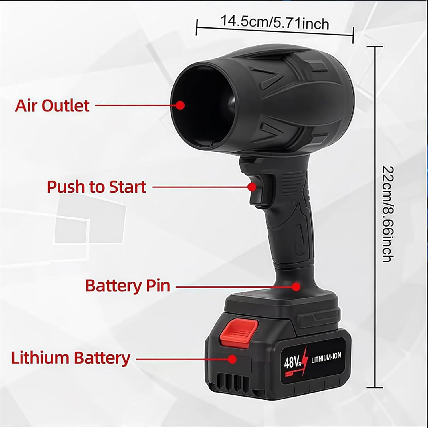 Cordless Blower, Cordless Turbo Leaf Blower, Portable Variable Speed Duster, with Rechargeable Battery, Lightweight, Black, Red, Blue, for Different Tasks