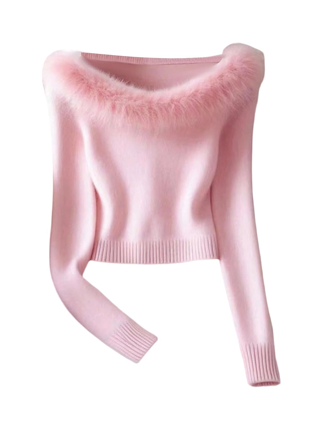 Verdusa Womens Faux Fur Cozy Sweaters Elegant Dressy Casual Knit Pullover Tops Fall Winter Clothes