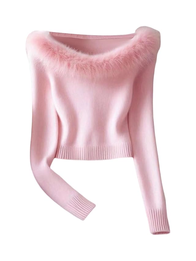 Verdusa Womens Faux Fur Cozy Sweaters Elegant Dressy Casual Knit Pullover Tops Fall Winter Clothes