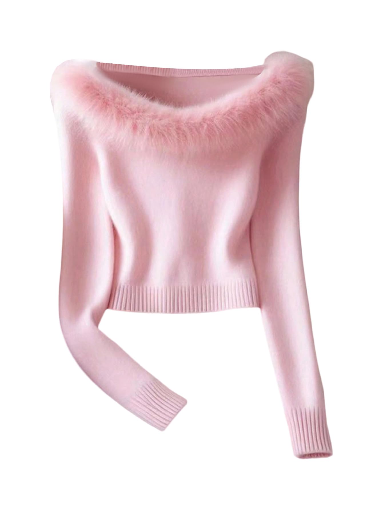 Verdusa Womens Faux Fur Cozy Sweaters Elegant Dressy Casual Knit Pullover Tops Fall Winter Clothes