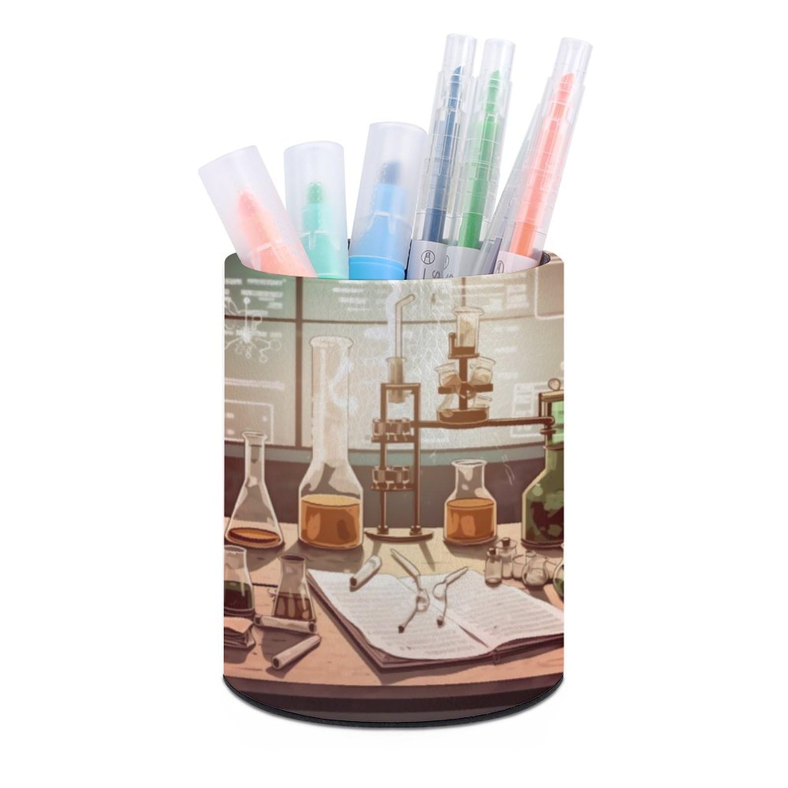 JTREHY Round Pen Holder,Chemistry Lab Printed Makeup Brush Storage Box Desktop Stationery Storage Cup Office Accessories Storage Box Pencil Storage Box for Home Office Dressing Table