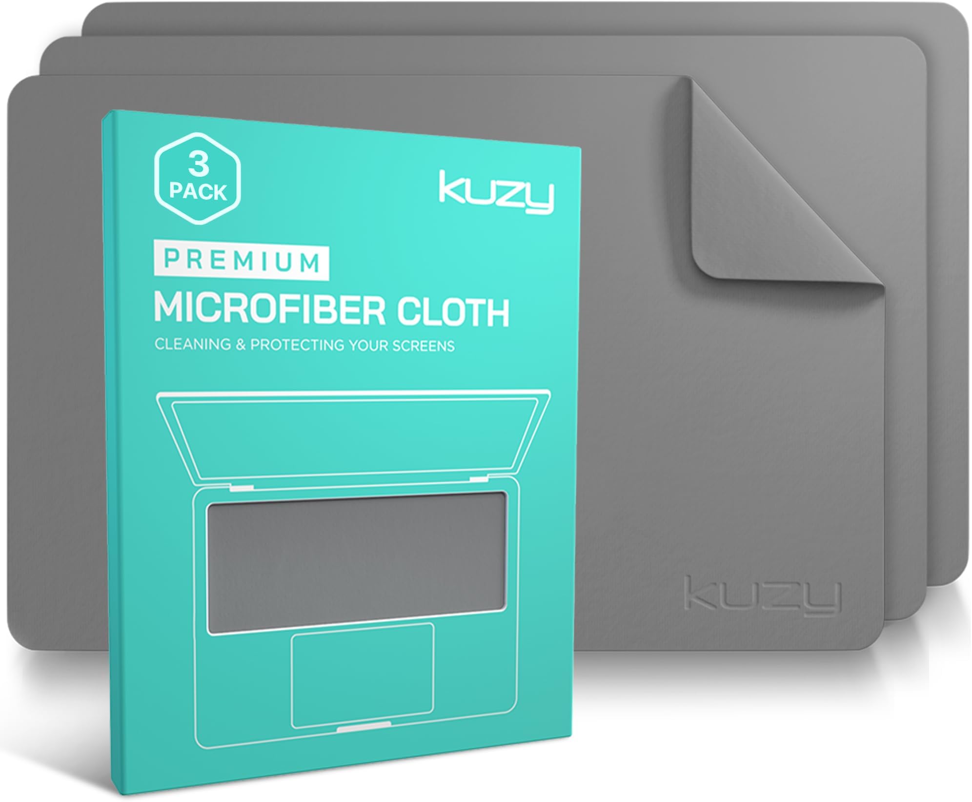 Kuzy 3 Pack Premium Microfiber Cleaning Cloth - MacBook Screen Cleaner Keyboard Cover Imprint Protection Accessories - Laptop Screen Cleaner Cloth - Eyeglass Lens Glasses Cleaner, 3 Pack - Gray