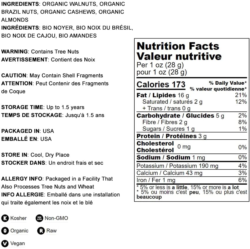 Miniatura 5 de Food to Live Nueces crudas mixtas orgánicas, 2 libras, anacardos, nueces de Brasil, nueces, almendras, sin OMG, kosher, veganas, sin sal, a granel