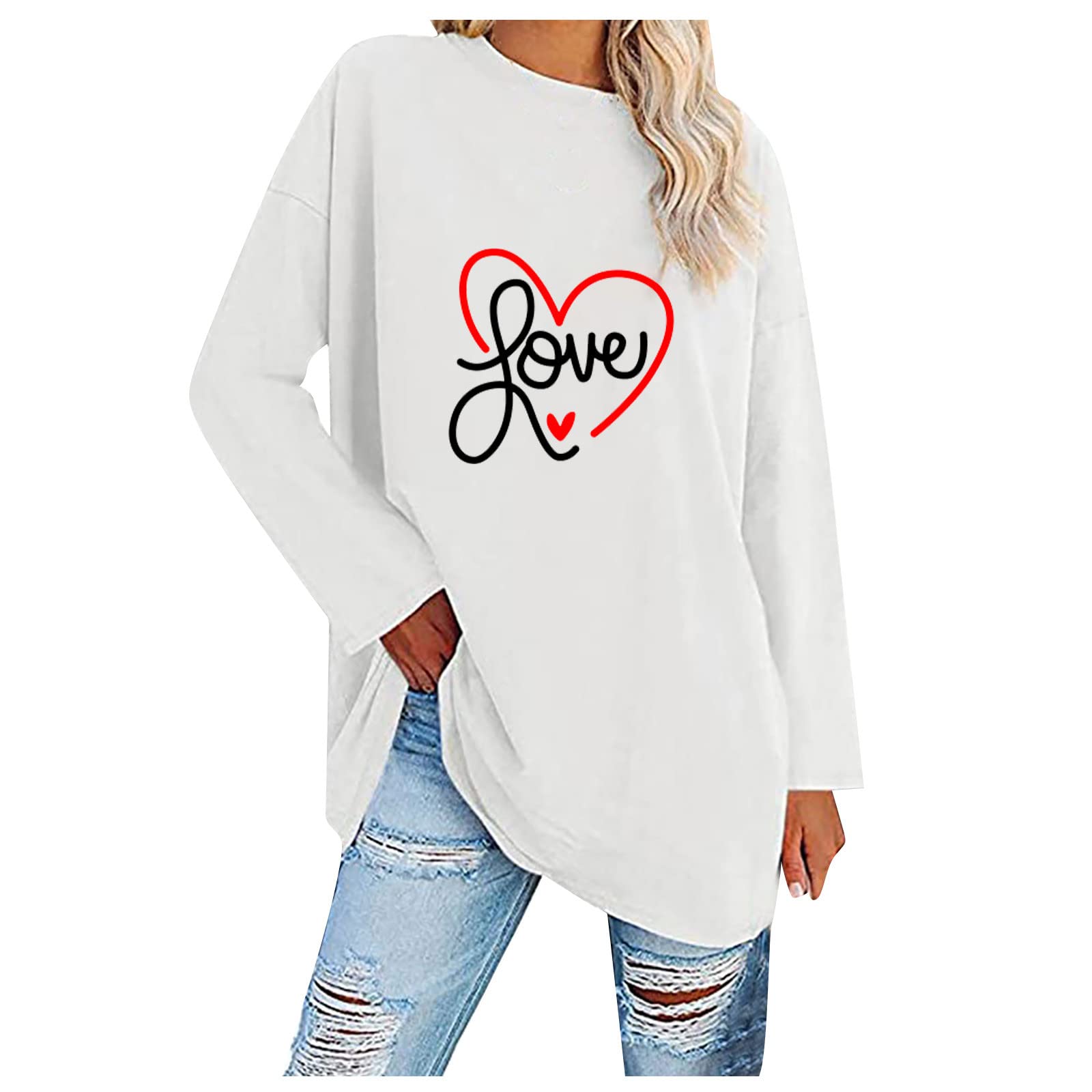 Women Casual Loose Drop Shoulder Pullover Tops Fashion Round Neck Long Shirt Comfortable Long Sleeve Blouses Top