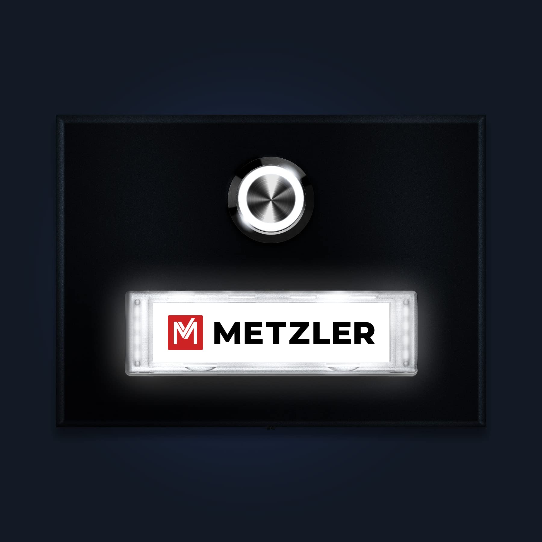 Metzler Aufputz Türklingel in Anthrazit - Klingel aus Edelstahl mit austauschbarem Namensschild - Pulverbeschichtet in Anthrazit RAL 7016 - Namensschild & Klingeltaster mit LED Beleuchtung