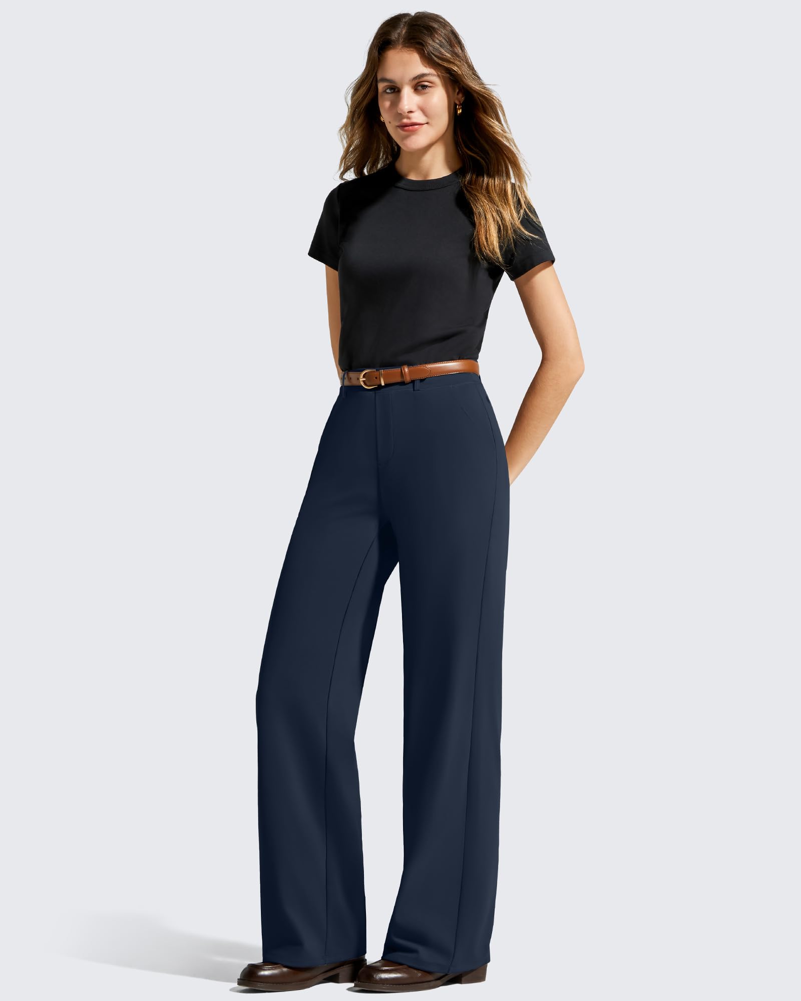 G4Free EverGoing - Pantalones de vestir de pierna ancha para mujer, elásticos, de cintura alta, pantalones casuales con bolsillos