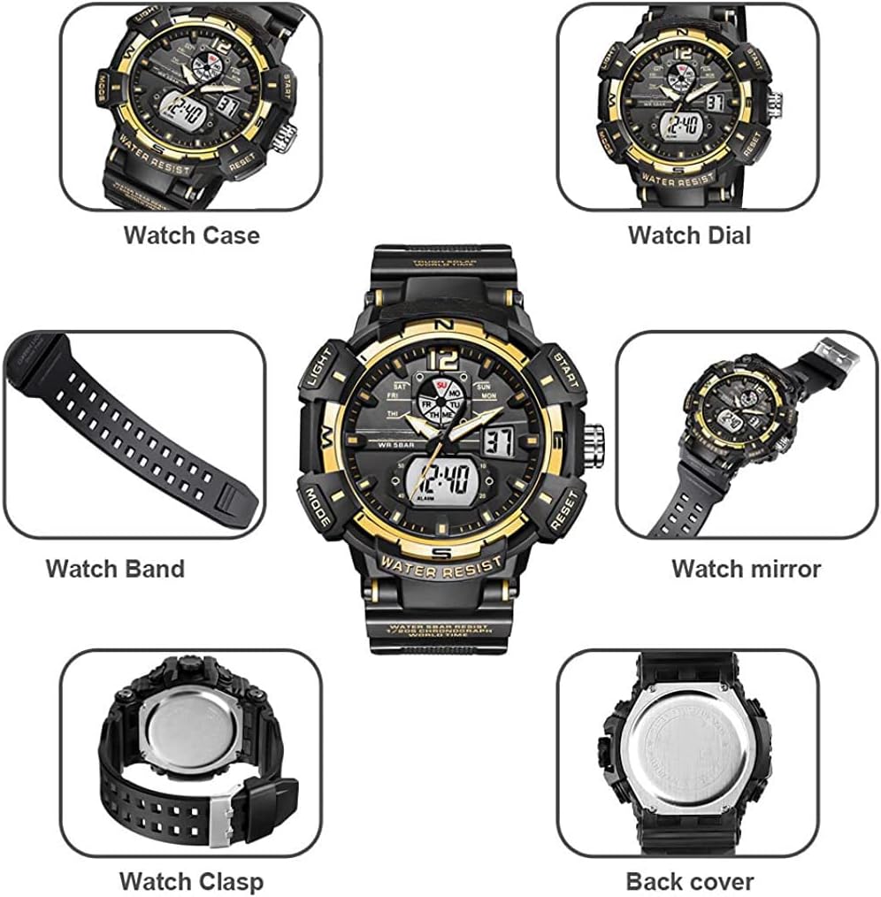 FANMIS Mens Analog Digital Sports Watch Large Face Outdoor Sports Waterproof Military Wrist Watches with Date Multifunction Tactics LED Army Watch Backlight Stopwatch (Black) - Image 7