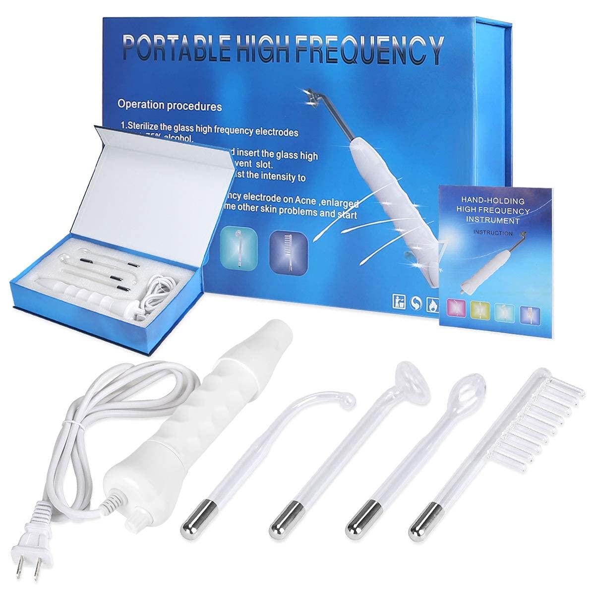 Relieftoᵀᴹ Portable High Frequency Machine Facial Wand Acne for Skin Tightening Wrinkles Remover Acne Eyes Dark Circles Dispel Freckle 4 in 1 | Handheld High Frequency Machine for Face & Hair