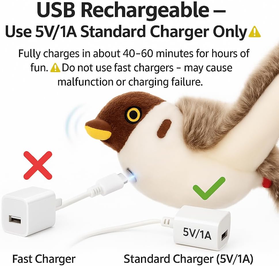 Flying Bird Cat Toy – Remote Control, Flapping Wings & Chirping Sound (Not Flying), USB Rechargeable Motion Toy for Indoor Cats image 5