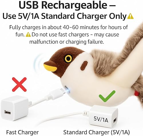 Miniatura 5 de Juguete de pájaro volador para gatos, control remoto, alas aleteadoras y sonido de canto (no volar), juguete de movimiento recargable por USB para