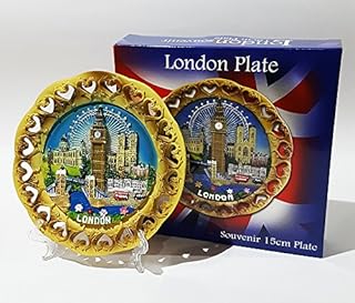 Wood Style Decorative Plate Detailing London Skyline: Big Ben, Tower Bridge and London Eye etc (Medium Cutout)