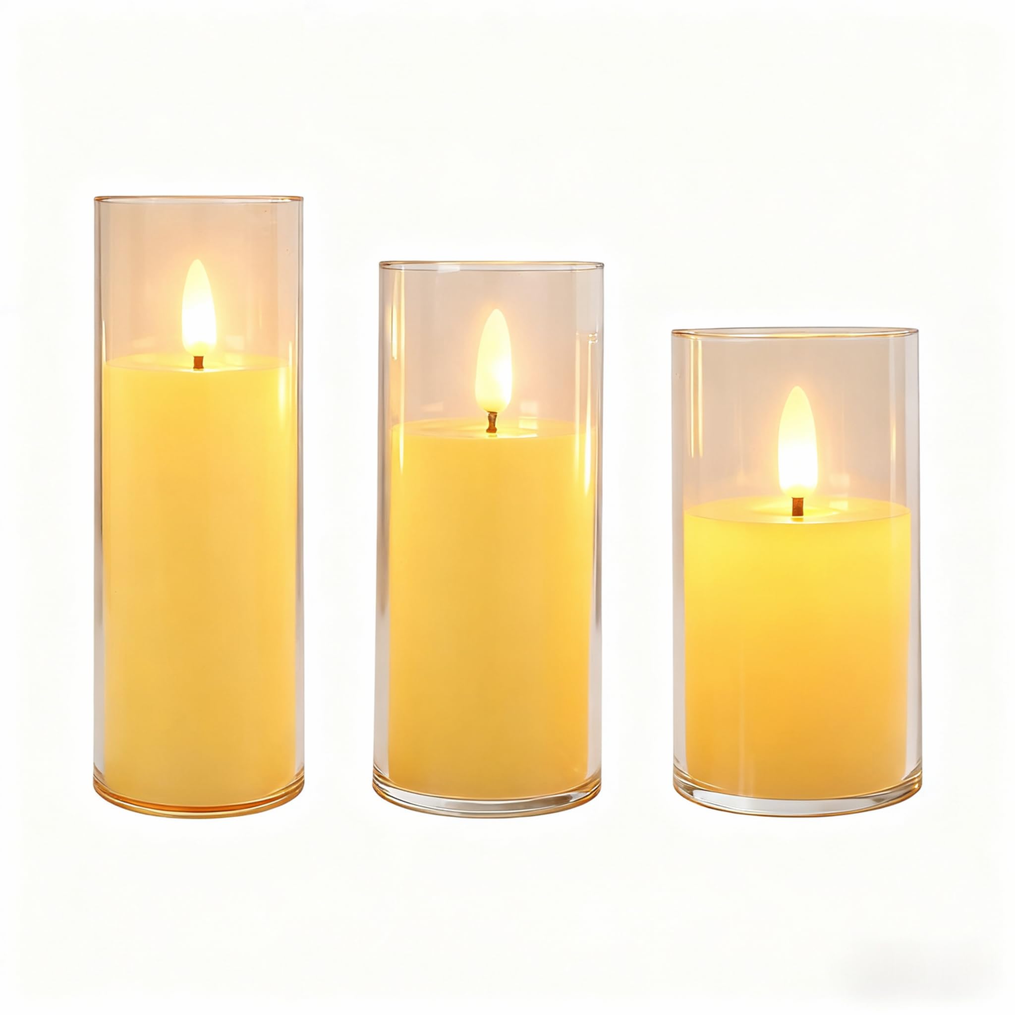 Eddrfy 3Pcs LED Flameless Candles, Battery Operated Button Control Decorative Candles, Warm Yellow Glow, Eco-Friendly Plastic for Home Wedding Party Outdoor