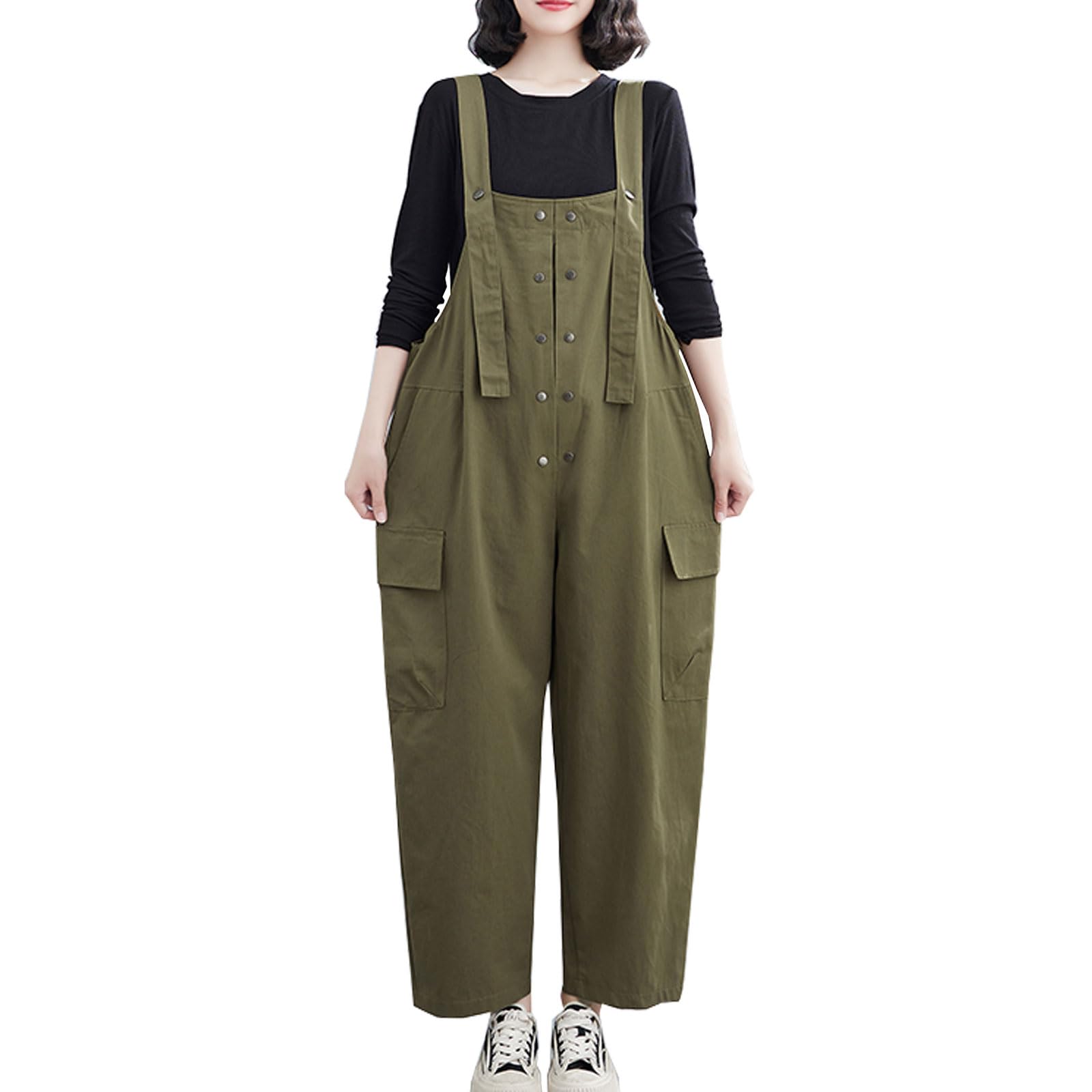 大きいサイズ オーバーオール　サロペット レディース　パンツ 新品 　カーキ Amazon | [Hug.U] オールインワン レディース サロペット サロペ