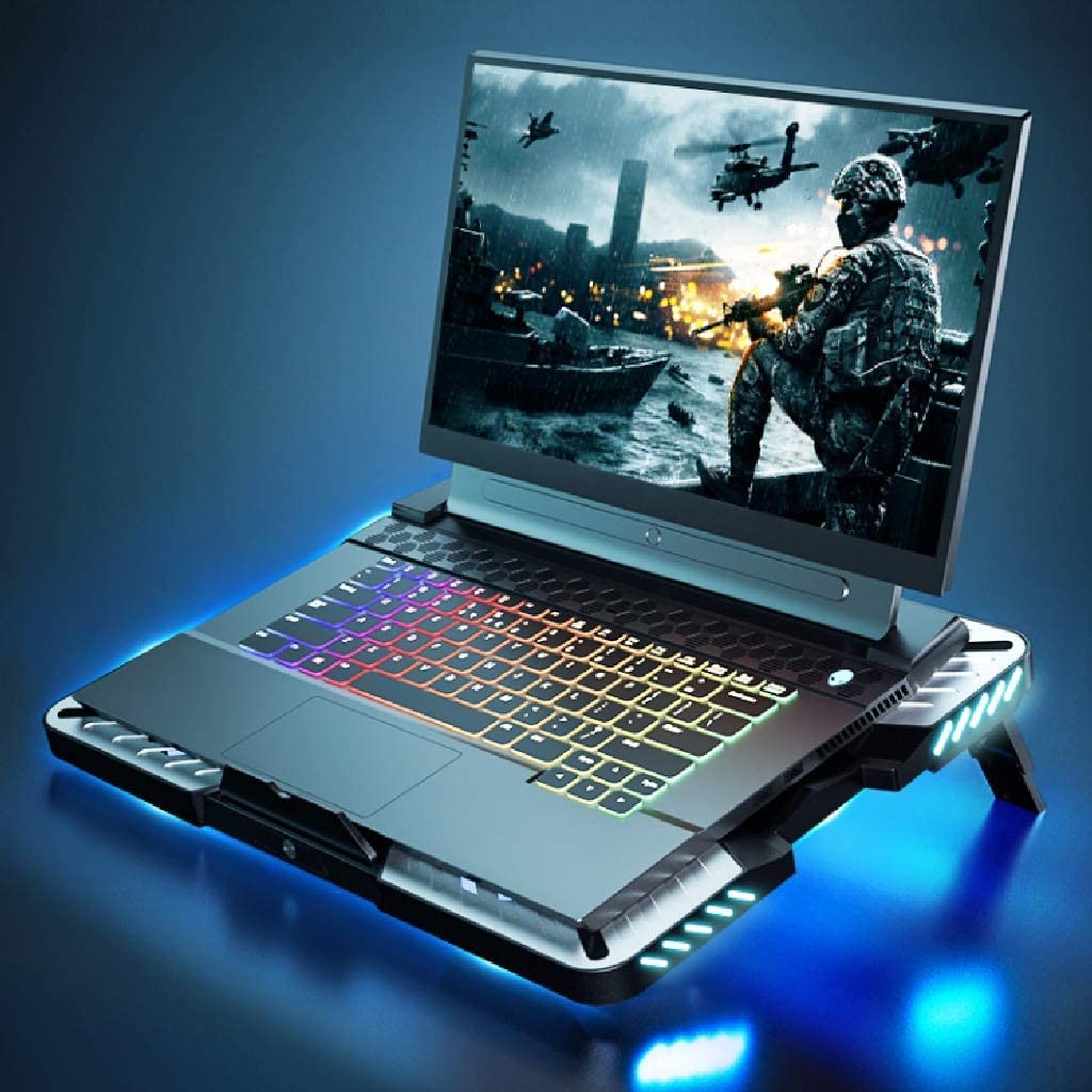 Base di raffreddamento da Gaming Pad Di Raffreddamento Per Laptop RGB Con Bordo LED Portatile 5 Ventole Blu Silenziose Per USB Da 12-17,3 Pollici In Alluminio per PC Notebook