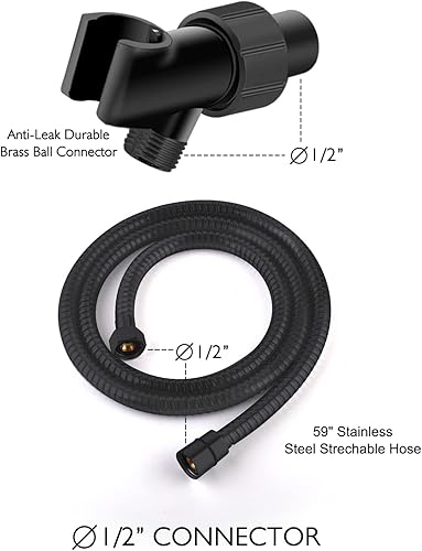 Miniatura 6 de 2.5 GPM  Cabezal de ducha GRICH con mano 6 modos de pulverizaciónajustes de alta presión con manguera de acero inoxidable 304 elástica de 59