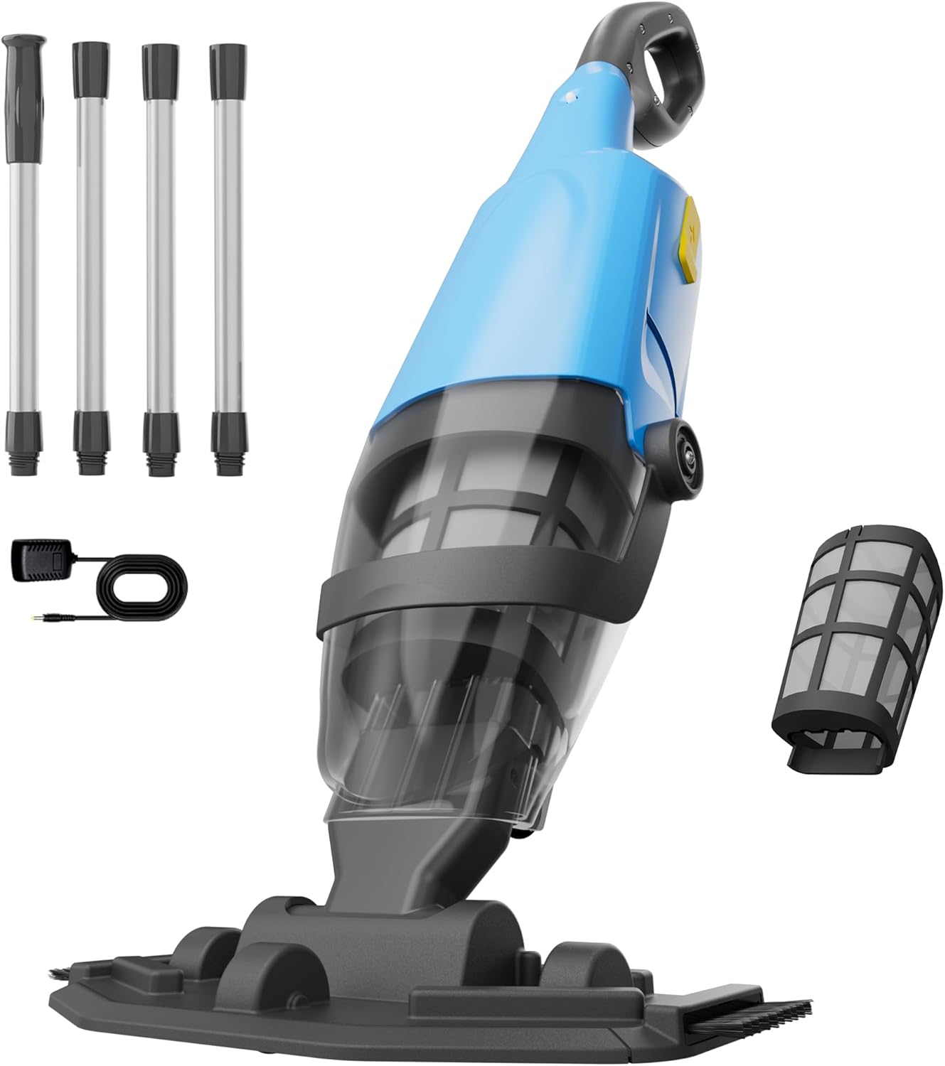 Pool Vacuum for Above Ground Pool, 4-Section 87-Inch Above Ground Pool Vacuum, IPX8/Long Runtime for Leaves Sand Debris & Step Corner Wall, Handheld Pool Vacuums for Inground Pools Hot Tub Spa Vacuum