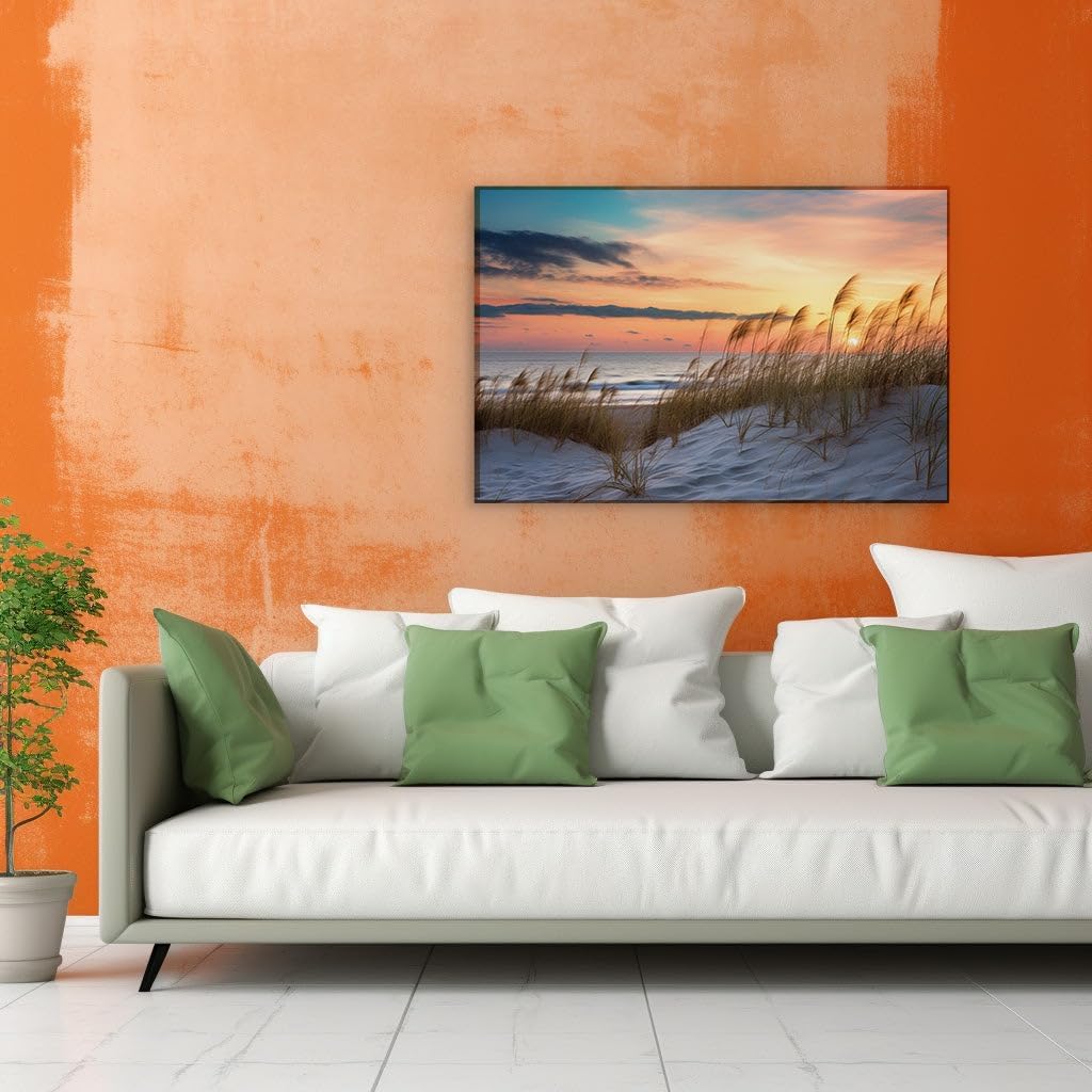 Canvas for Living room. Sunset Serenity at the Seashore � Where Waves Whisper and Colors Collide, 27 x 18 inch Canvas Wall Art - Contemporary Masterpieces - Modern Home Decor