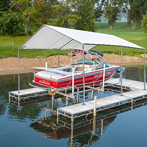 Carport, Outdoor Heavy Duty Car Ports Canopy, 20X10 Ft Portable Carport Kits With 3 Reinforced Steel Cables, Tent Shleter For Car And Boat With Galvanized Steel Frame And Durable Pe Cover, White #TOP2