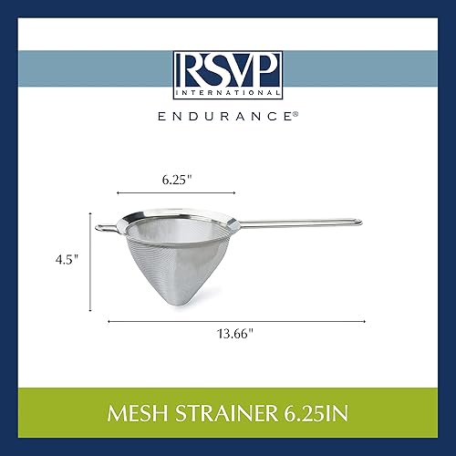 Miniatura 8 de RSVP International Endurance Kitchen Collection, colador cónico de malla fina de acero inoxidable, multiusos para cocinar, hornear, té de hojas