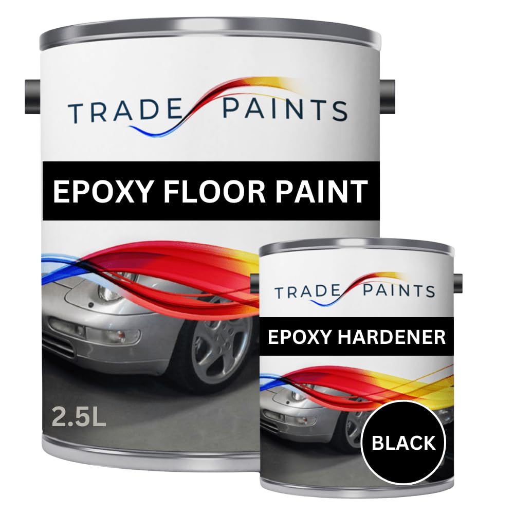 2 Pack Epoxy Garage Concrete Floor Paint - Black - 2.5L – Heavy Duty, Durable, Chemical & Oil Resistant, Long-Lasting Industrial Strength