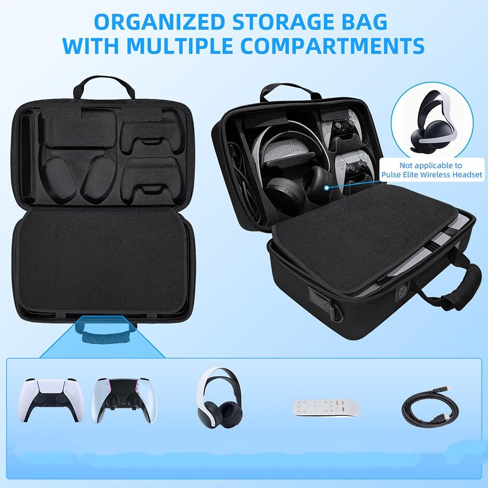 Custodia rigida per PS5 Pro, custodia protettiva da viaggio in EVA con scomparti regolabili, colore nero
