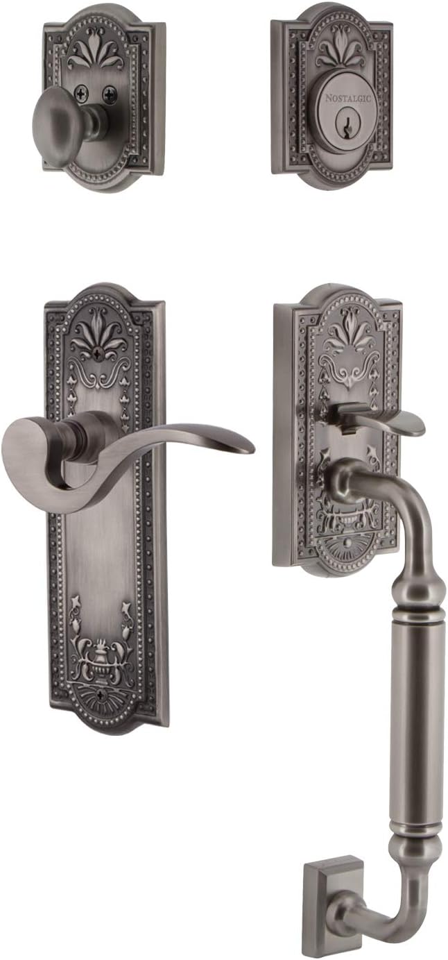 Nostalgic Warehouse Meadows Plate C Grip Entry Set Manor Lever in Antique Brass