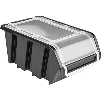 botle 10 x Stacking Boxes with Lid Workshop Stacking Box Sorting Box 100 x 155 x 70 cm Black Stackable Plastic Storage Boxes