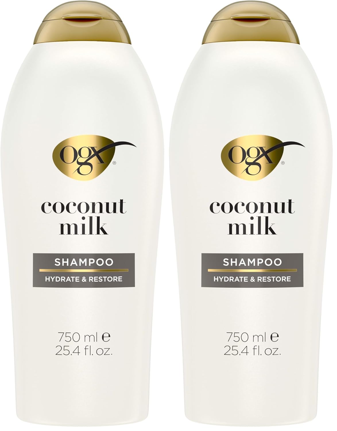 OGX Nourishing + Coconut Milk Shampoo, Hydrating & Restoring Shampoo Moisturizes for Soft Hair After the First Use, Paraben-Free, Sulfate-Free Surfactants, 25.4 fl. oz (Pack of 2)