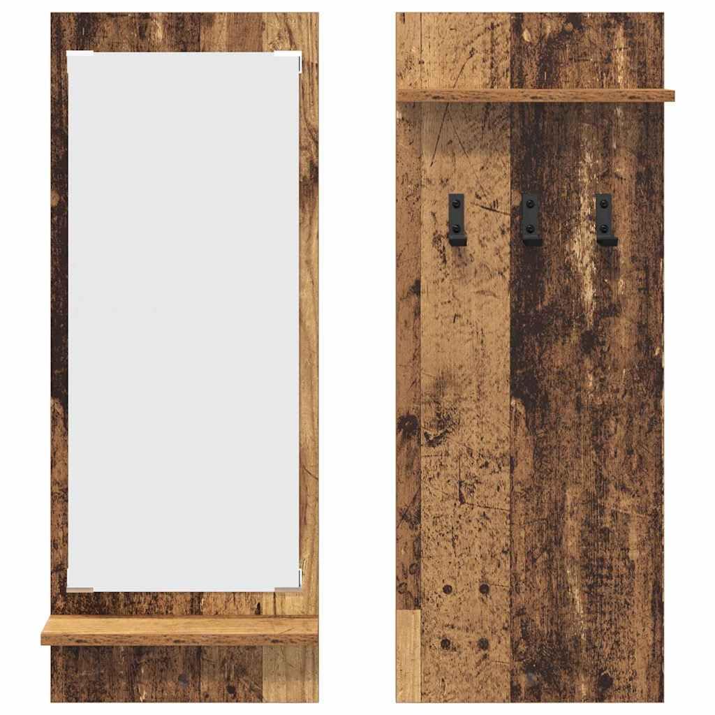 Wandregal Kleiderständer Altes Holz 70x10x90cm Holzwerkstoff mit Haken und Ablagebrett Modernes Design für Flur Eingangsbereich und Wohnzimmer