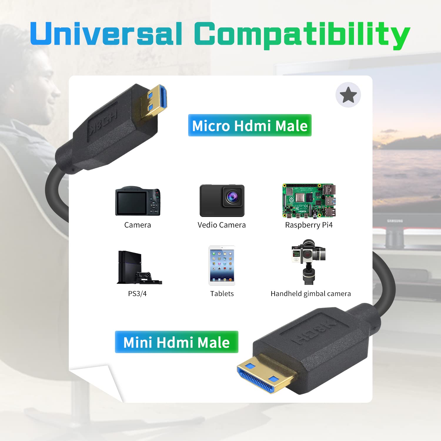 Duttek 8K Micro HDMI to Mini HDMI 2.1 Coiled Cable - Image 4