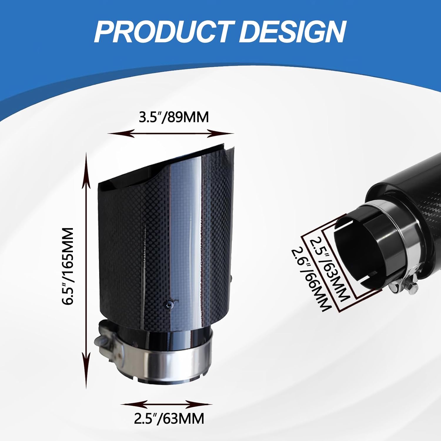 Carbon Fiber Exhaust Tip, 2.5" Inlet to 3.5" Outlet, Universal Muffler Tail Pipe for Automotive Exhaust Systems (Glossy Black, 2.5" in 3.5" out)