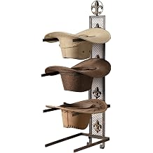 Cowboy Hat Rack for Wall, Metal Fleur-De-Lis Cowboy Hat Holder for 4 Hats, Vertical Western Hat Rack Wall Mount, Rustic Fold-Up Wall Hanging Decorative Hat Racks, 13.8W x 32.6H