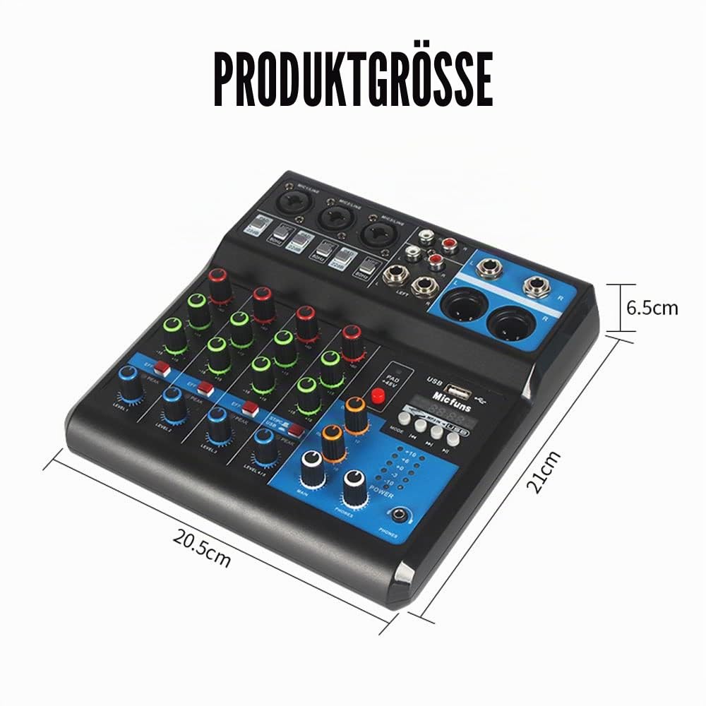 Mini-Audio-DJ-Mixer Soundboard-Konsolensystem, 5-Kanal-48-V-Phantomspeisung mit Bluetooth-USB-MP3-Stereo-Live-DJ-Studio-Streaming für professionelle Aufnahmepartys auf der KTV-Bühne (M-5)